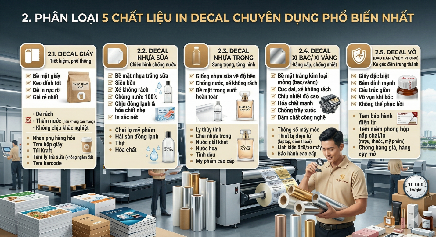 Phân loại 5 chất liệu in decal chuyên dụng phổ biến nhất hiện nay